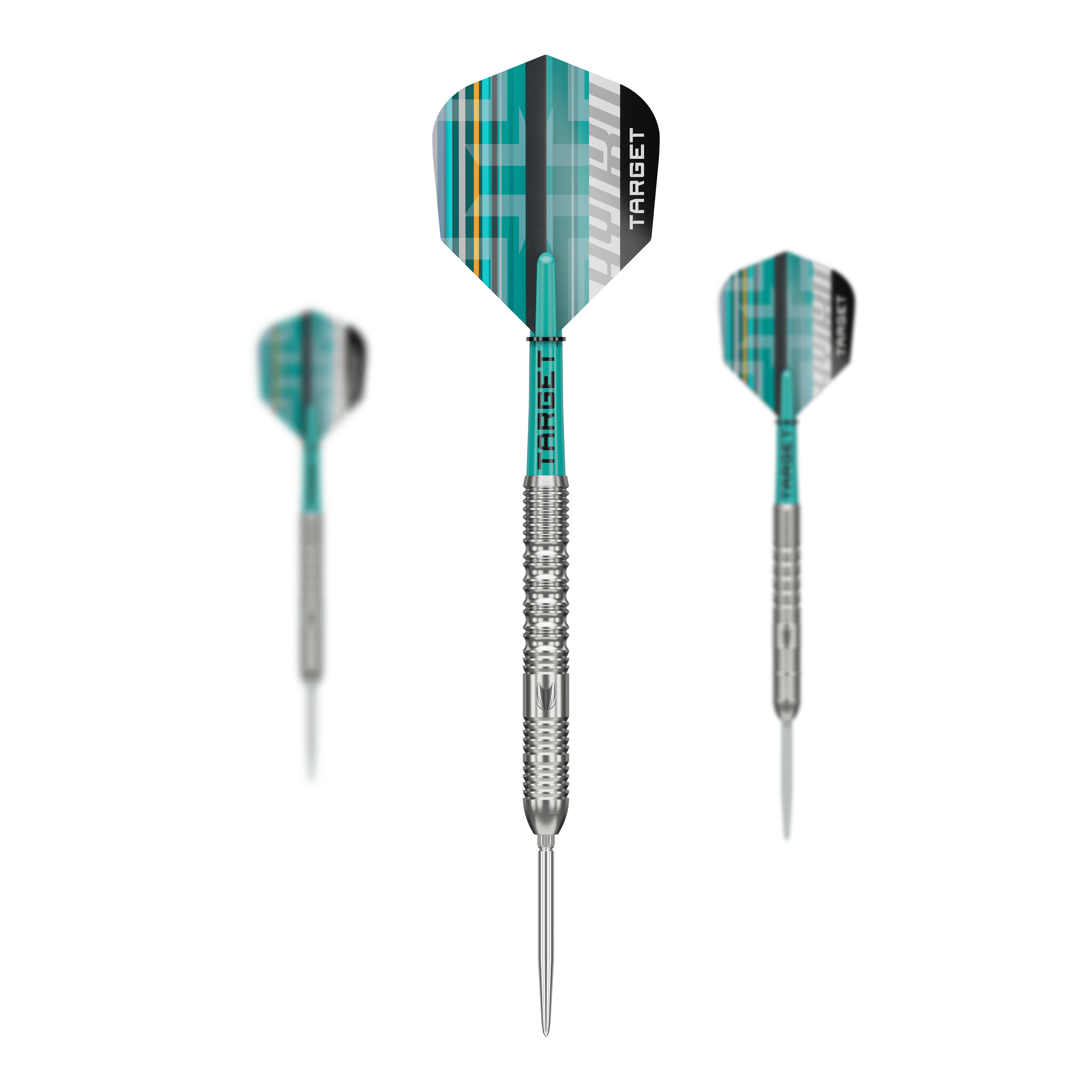 Abgebildet ist das Set der Target Hydro 01 Swiss Point Steeldarts. Das Set enthält mehrere hochwertige Darts für anspruchsvolle Spieler.